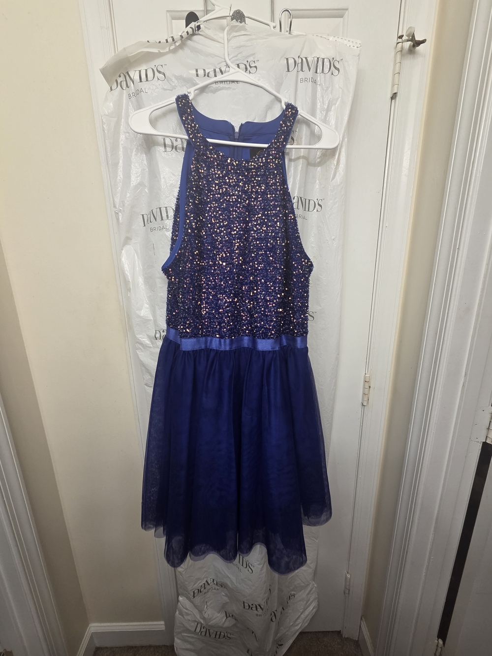David's Bridal Royal Blue Sequin Tulle Party Dress